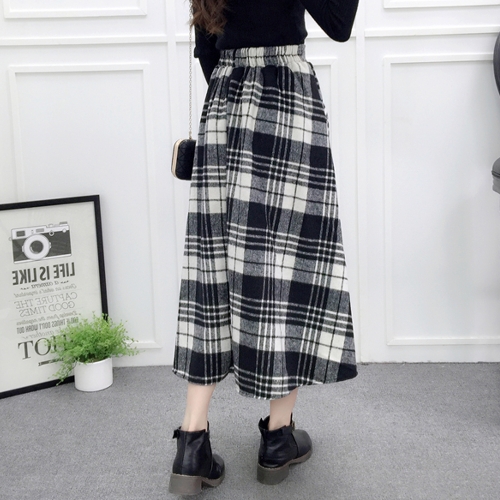 Women Plaid Skirt Woolen High Elastic Waist Elegant A-Line Midi Skirts