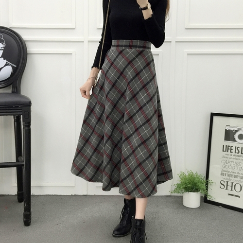

Women Plaid Skirt Woolen High Elastic Waist Elegant A-Line Midi Skirts