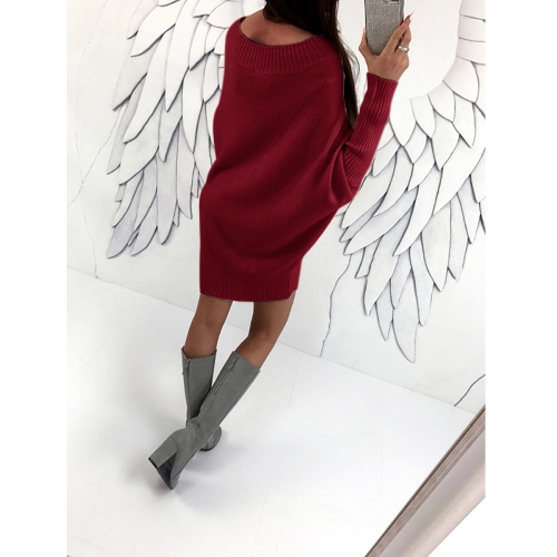 

Women Off The Shoulder Batwing Sleeve Casual Loose Knitted Mini Sweater Dress