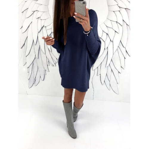 

Women Off The Shoulder Batwing Sleeve Casual Loose Knitted Mini Sweater Dress