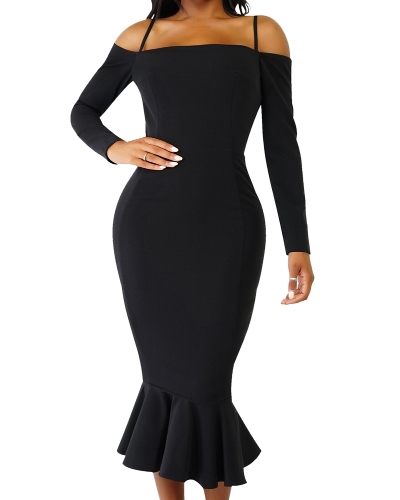 

Mermaid Dress Long Sleeves Off Shoulder Spaghetti Strap Party Midi Dress