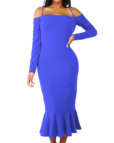 

Mermaid Dress Long Sleeves Off Shoulder Spaghetti Strap Party Midi Dress