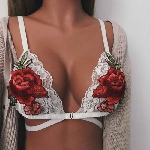 

Sexy Lace Floral Applique Adjustable Strap Elastic Wireless Women's Bra