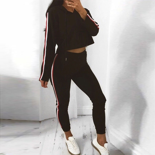 

Women Tracksuit Hooded Drawstring Crop Top High Waist Casual Sweat Suit