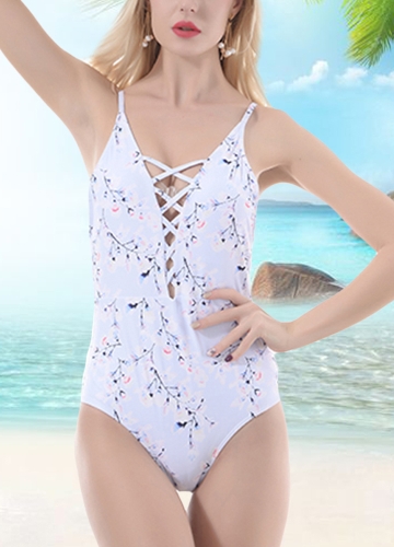 

Women One Piece Bikini Floral Print Bandage Monokini Swimsuits