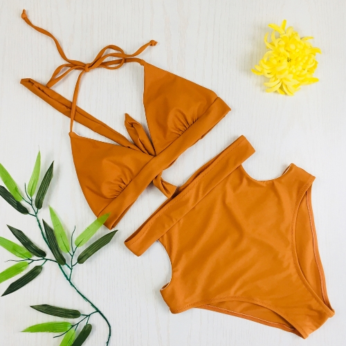 

Sexy Women High Waist Halter Straps V-Neck Bikini Set