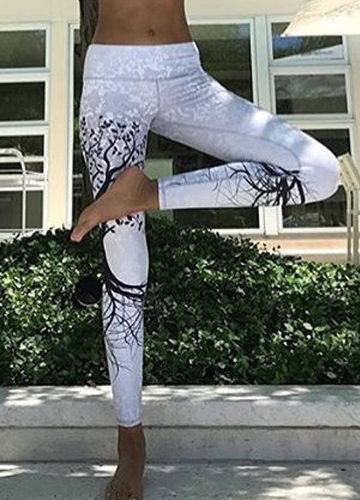 

Sports Yoga Tree Print Wide Waistband Stretchy Women Pants