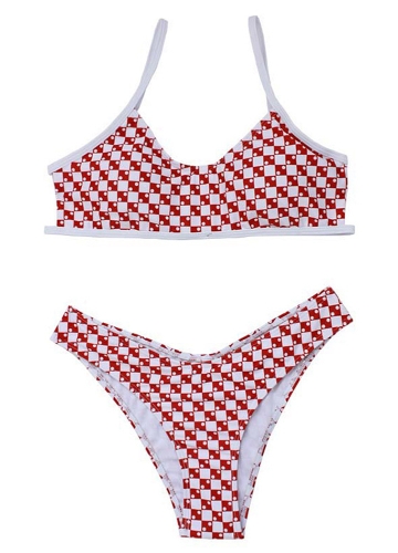 

Striped Floral Plaid Print Backless Padded Low Waist Women Bikini Set
