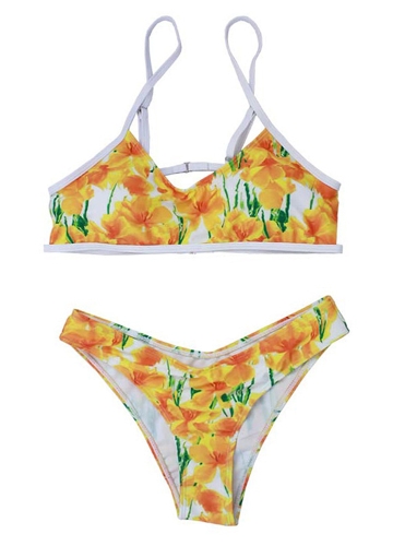 

Striped Floral Plaid Print Backless Padded Low Waist Women Bikini Set