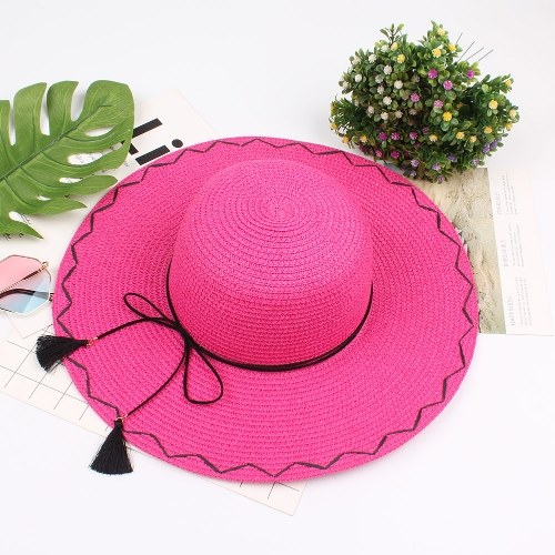 

Новая мода Складная широкая бримская соломенная шляпа Tassel Bowknot Decor Outdoor Beach Shade Sun Hats