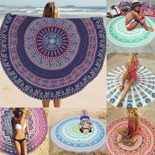 

Vintage Women Beach Cover Up Cloak Bohemian Boho Print Round Mat Hippie Summer Swimwear Bathing Suit