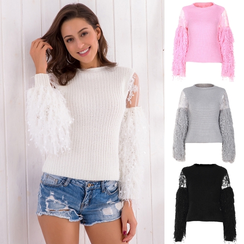 Elegant Women Slim Knitted Sweater Lace Fluffy Faux Fur O-Neck Long Sleeve Pullovers Top Knitwear
Elegant Women Slim Knitted Sweater Lace Fluffy Faux Fur O-Neck Long Sleeve Pullovers Top Knitwear