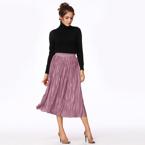 

Brief Pleated Solid Color High Waist Elasticated Skirt
