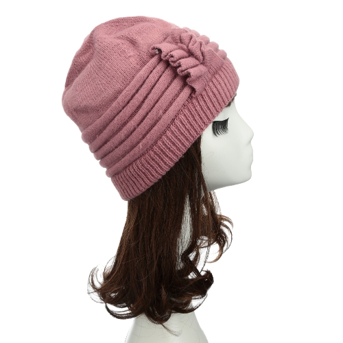 Nova moda de mulheres de malha chapéu plissado ornamento muitas cores grosso aquecedor Cap Headwear