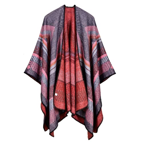Women Poncho Scarf Cardigan Sweater Geometrical Striped Warm Cape Shawl Long Scarves Pashmina Outwear