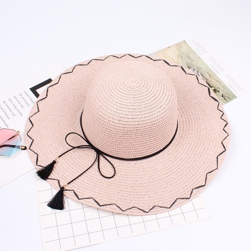 

Новая мода Складная широкая бримская соломенная шляпа Tassel Bowknot Decor Outdoor Beach Shade Sun Hats