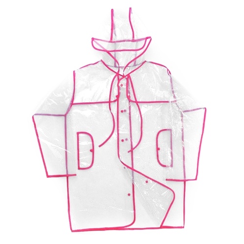 Abody Women Raincoat Hooded Drawstring Buttons See-through EAV Fabric Waterproof Loose Rain Poncho