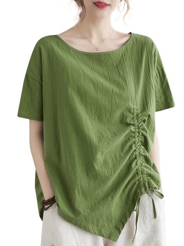 

Women Loose Blouse Short Sleeved Drawstring Irregular Oversized Casual T-shirts