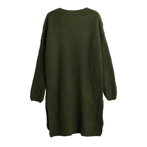 Nuovo Donne lungo maglione lavorato a maglia delle bande verticali di lavoro a maglia Dip Hem O-Collo allentati caldi Pullover Top