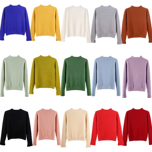 

New Women Knit Sweater Pullover Jumper Turtleneck Slit Long Sleeve Casual Knitwear Tops