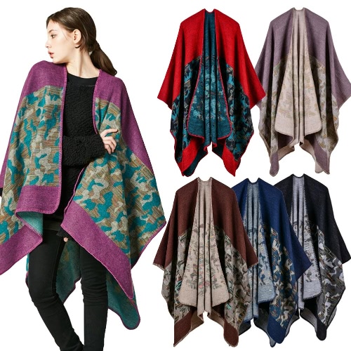 

Fashion Women Poncho Cardigan Sweater Camouflage Faux Cashmere Capes Shawl Scarf Loose Outerwear Coat