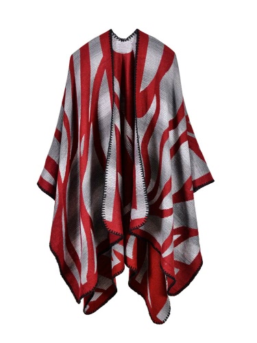 

Fashion Sweater Striped Faux Cashmere Capes Women's Poncho Cardigan