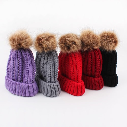 

Женщины Зимняя шляпа Вязаные шапочки из черешни Pom Pom Causal Warm Outdoor Толстая женская крышка