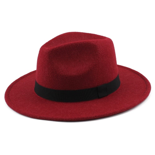 Femmes Hommes Unisexe Felt Trilby Chapeaux Wide Brim Ajustable Fedora Jazz Hat Caps