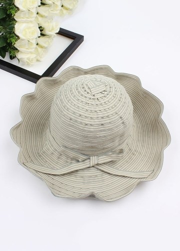 

Новые летние женщины полосатая ткань Sun Hat Складная большая красная баня Украшение Beach Hat Cap