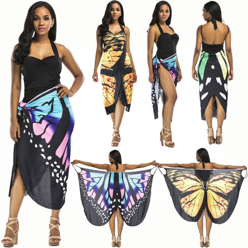 

Women Summer Print Long Kimono Cardigan Elegant Loose Beach Cover Up Outwear Light Blue/Red/Yellow
