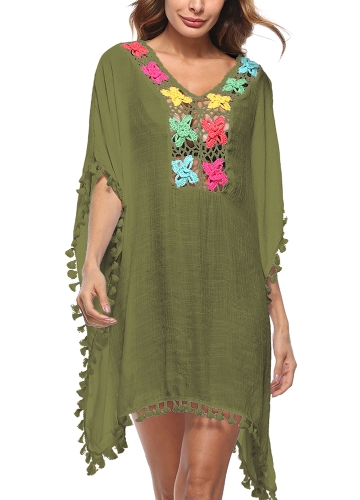 

Вязание крючком Кружева с вышивкой Boho Loose Beach Bikini Cover-up