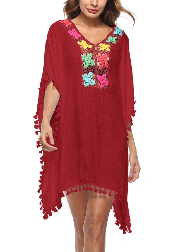 

Вязание крючком Кружева с вышивкой Boho Loose Beach Bikini Cover-up