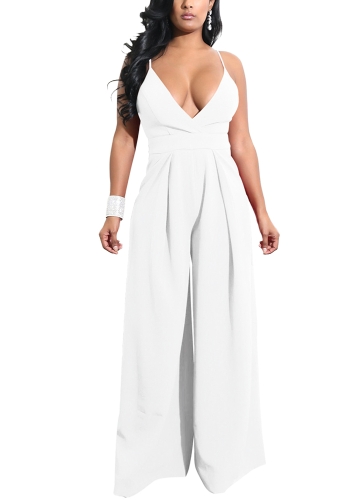 

Women Wide Leg Jumpsuit Open Back High Waist Casual Playsuit Rompers