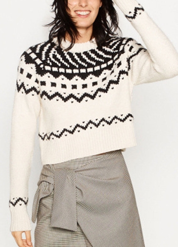 

Women Knitted Sweater Contrast Geometric Patterns Long Sleeve Ribbed Trim Casual Pullover