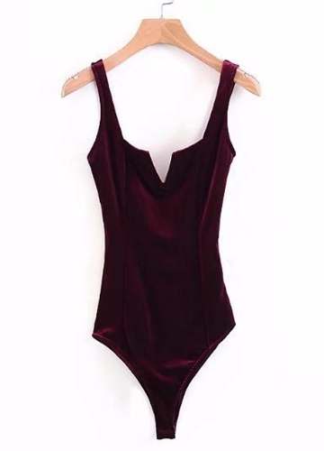 

Solid Color Velvet V Neck Sleeveless Open Back Sexy Women Bodysuit