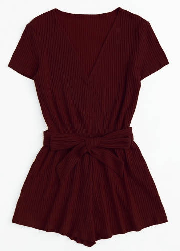 

Women Knit Jumpsuit Wrap Rompers Belted V-Neck Beach Playsuit
