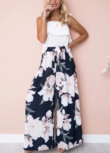 

Цветочные Print Self-Tie Loose Long Wide Leg Pants