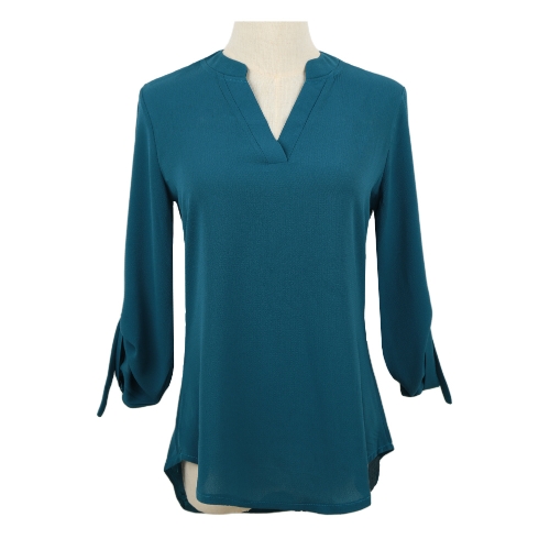 Nuove donne camicetta di Chiffon V Neck D-Ring scheda maniche lunghe camicia Casual Top