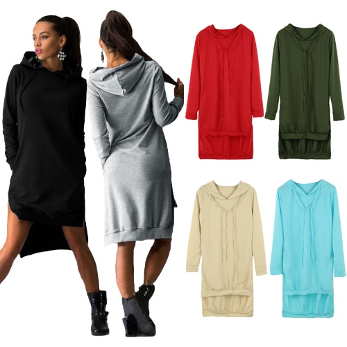 

Trendy Sweatshirt Hoodie Long Sleeve Pockets Shift Dress for Women