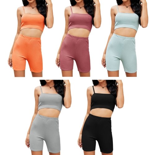 

Women Two Piece Outfits Camisole Crop Tops High Waist Bodycon Shorts Casual Workout Set