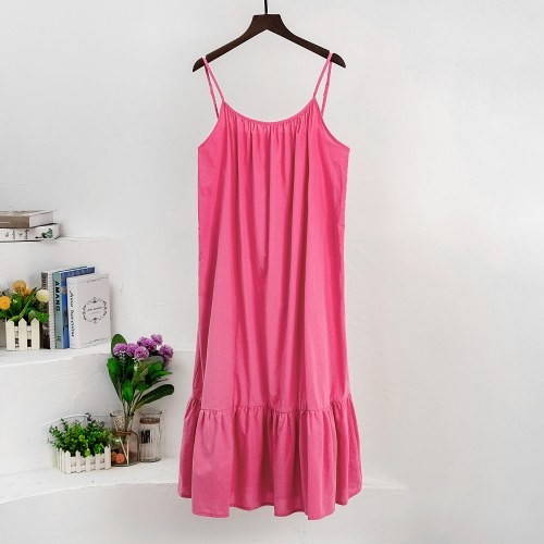 

Women Ruffle Dress Spaghetti Straps Sleeveless Backless Pleated Dress Summer Long Dress