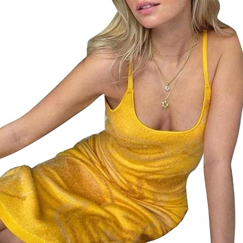 

Sexy Women Knitted Dress Tie-dye Print Spaghetti Strap Hollow Out Bodycon Party Nightclub Dress