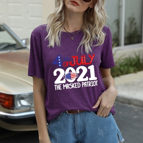 

Women Print T-Shirt July 4th Patriotic Flag Print O-Neck Short Sleeve Independence Day Tee Tops