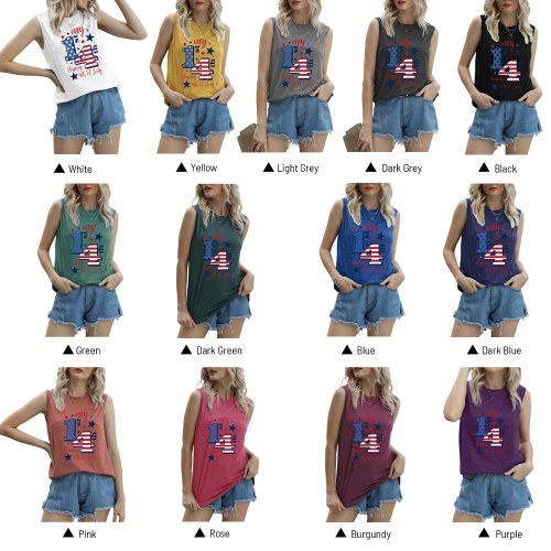 

Women Tank Tops Letters Printed Happy Fourth of July Independence Day Sleeveless T-shirt Plus Size Casual Vests