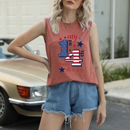 

Women Tank Tops Letters Printed Happy Fourth of July Independence Day Sleeveless T-shirt Plus Size Casual Vests