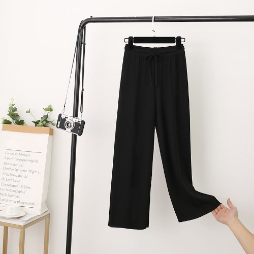 

Women Wide Legs Pants Elastic High Waist Straight Casual Loose Pants