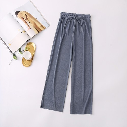 

Women Wide Legs Pants Elastic High Waist Straight Casual Loose Pants