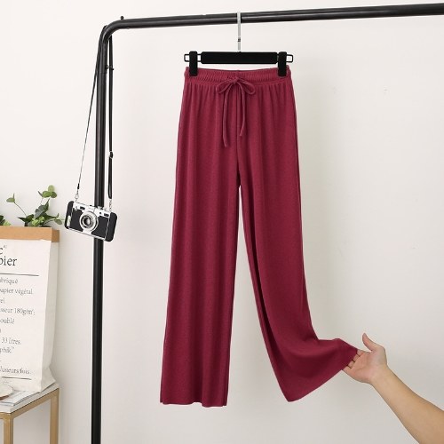 

Women Wide Legs Pants Elastic High Waist Straight Casual Loose Pants