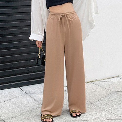 

Women Wide Legs Pants Elastic High Waist Straight Casual Loose Pants
