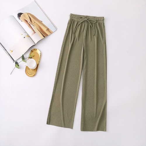 

Women Wide Legs Pants Elastic High Waist Straight Casual Loose Pants